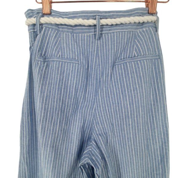 Linen Lux Striped Wide Leg 100% Cotton Pants with Rope Belt - Picture 2 of 7